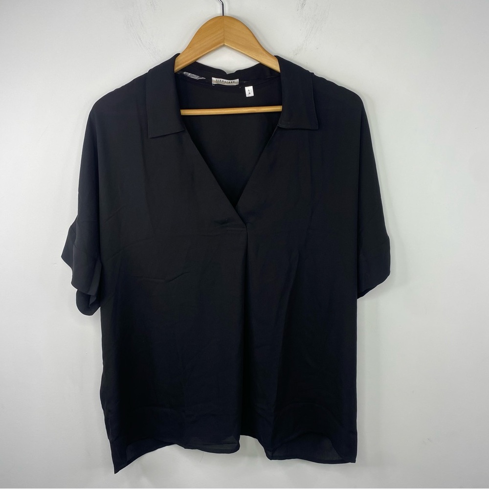 NWOT Reitmans Large Black Vneck Blouse Chiffon Business Work Top Shortsleeve